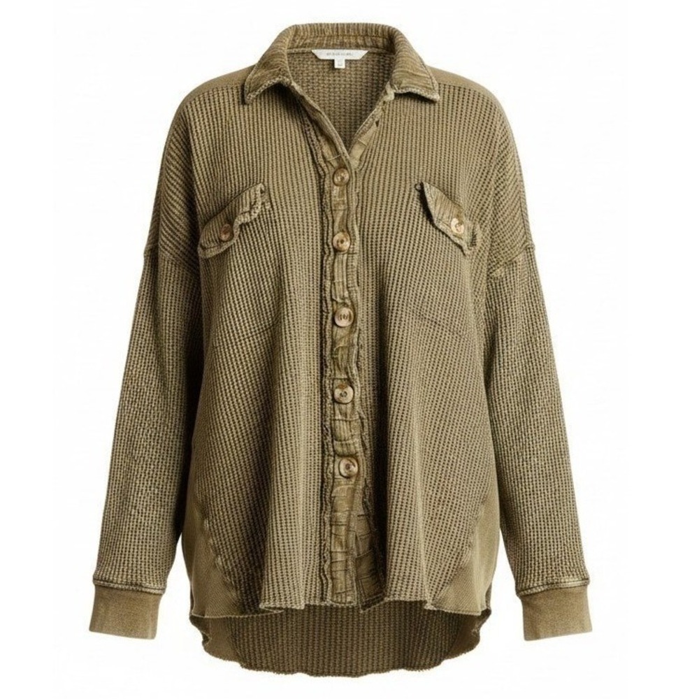 Free People One Scout Oversized Slouchy Waffle Knit Womens size XL Shacket Prep